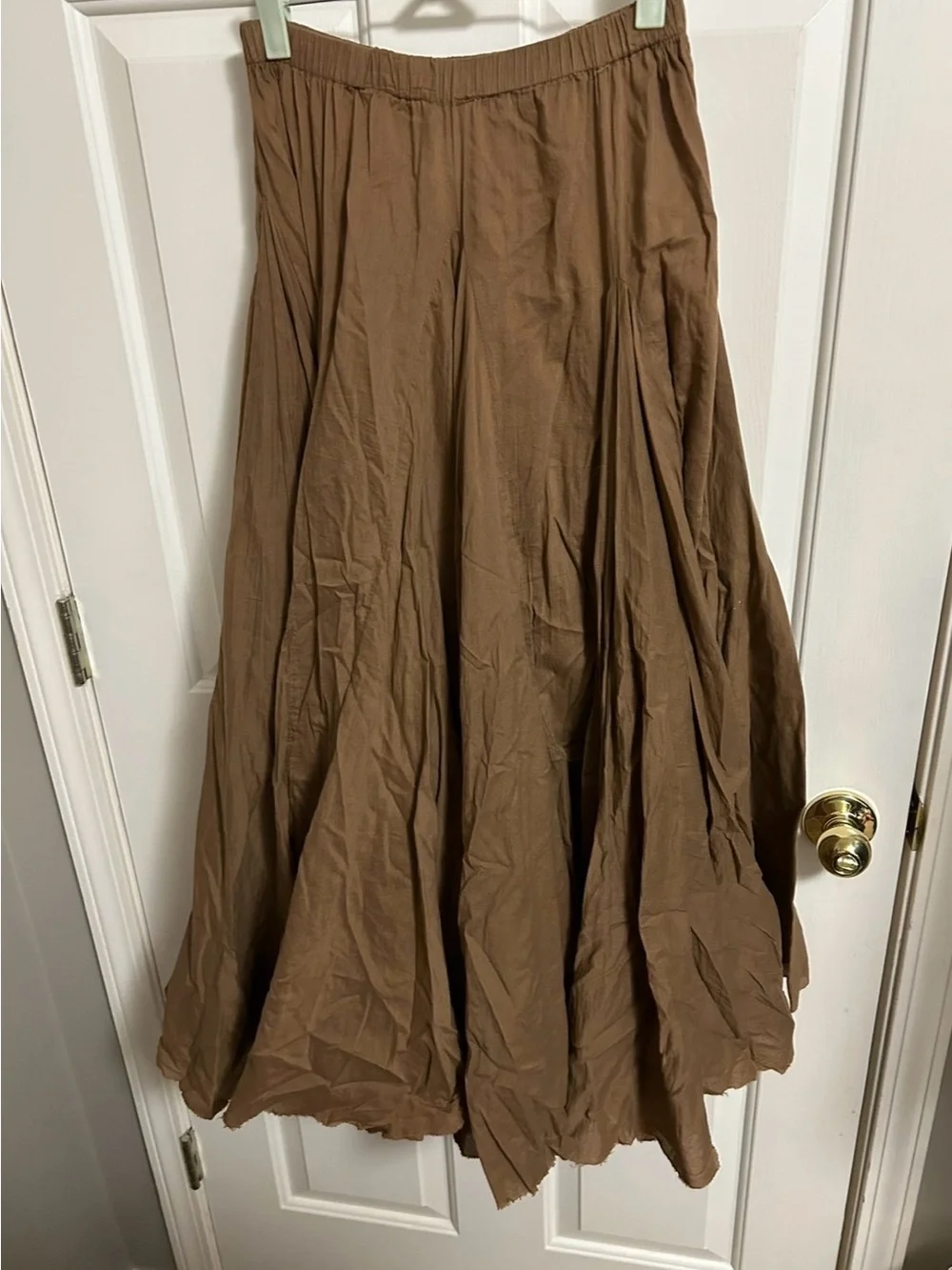 Sandy Starkman Brown Cotton Maxi Skirt Raw Hem Boho Lagenlook M EUC